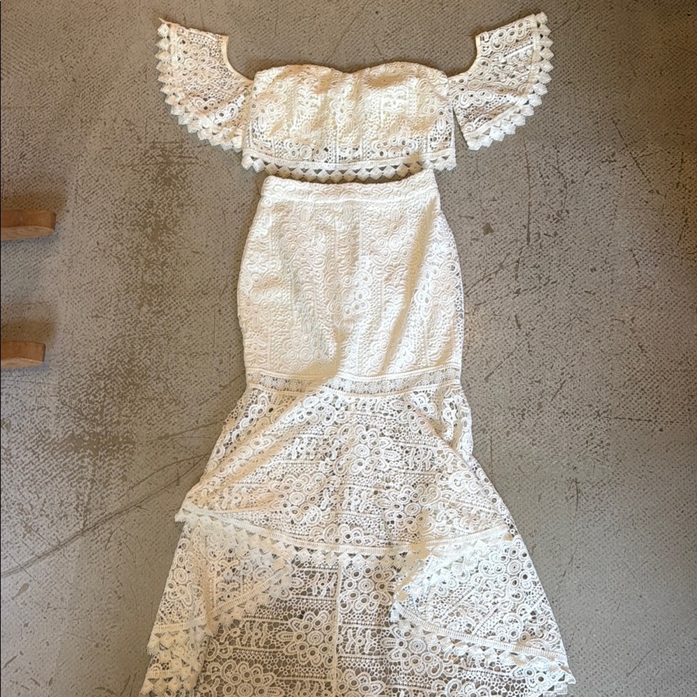 Elegant White Lace Skirt Set Bride Wedding